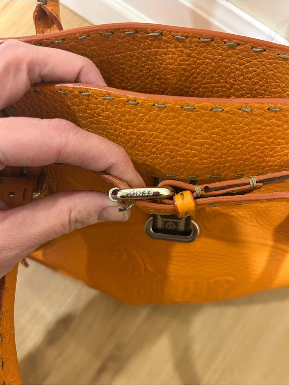 FENDI Orange Selleria Leather Villa Borghese Tote Handbag